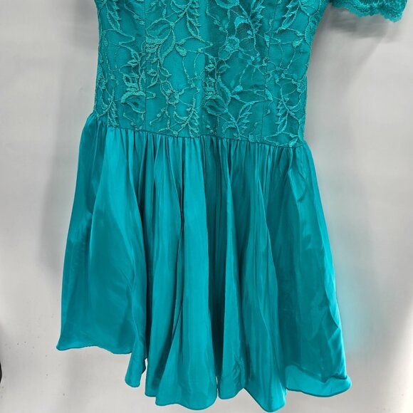 Vintage Carmella's Creation Teal Lace Taffeta 80s Formal Prom Dress Size 12 - Picture 3 of 16